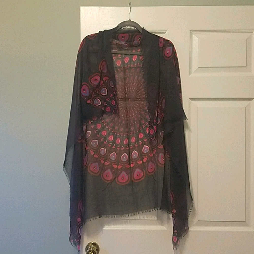 Beautiful pink and navy blue thin scarf